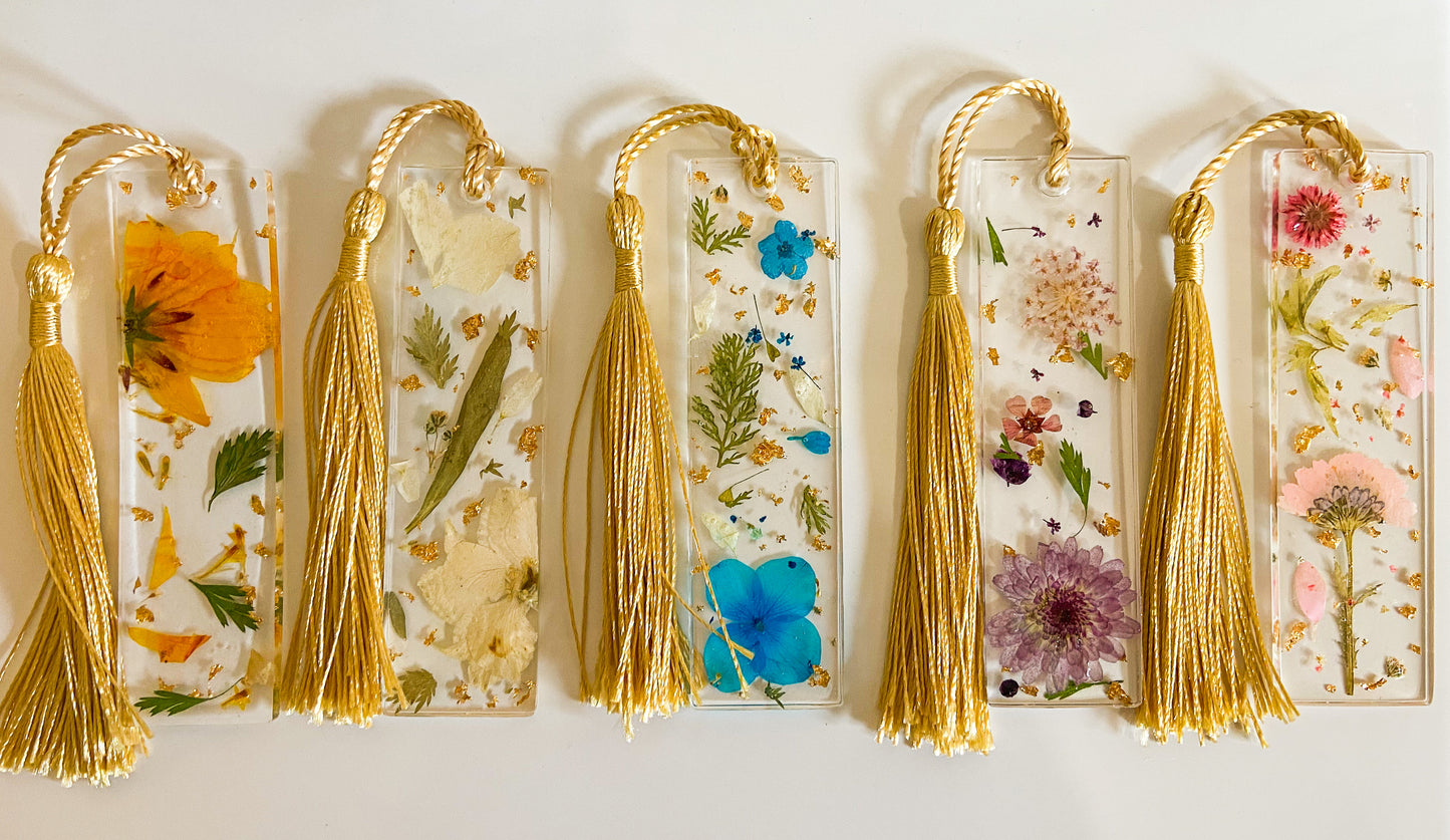 Bespoke Pressed Flower Bookmark with Gold Leaf and Gold Tassel