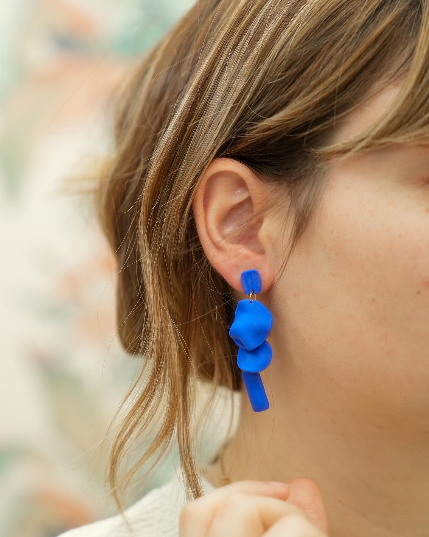 Blue Leaf Waterfall Dangle Earrings