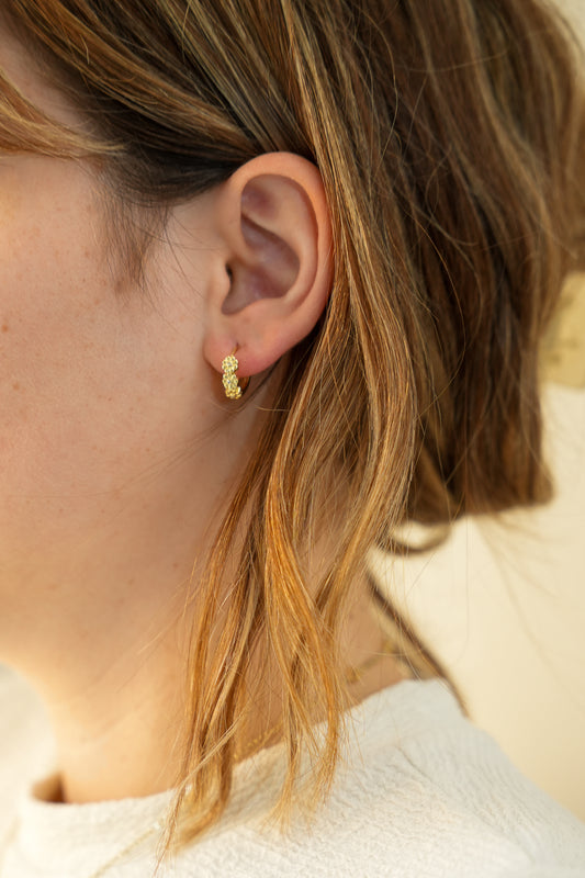 Gold Flower Huggie Hoop Earrings