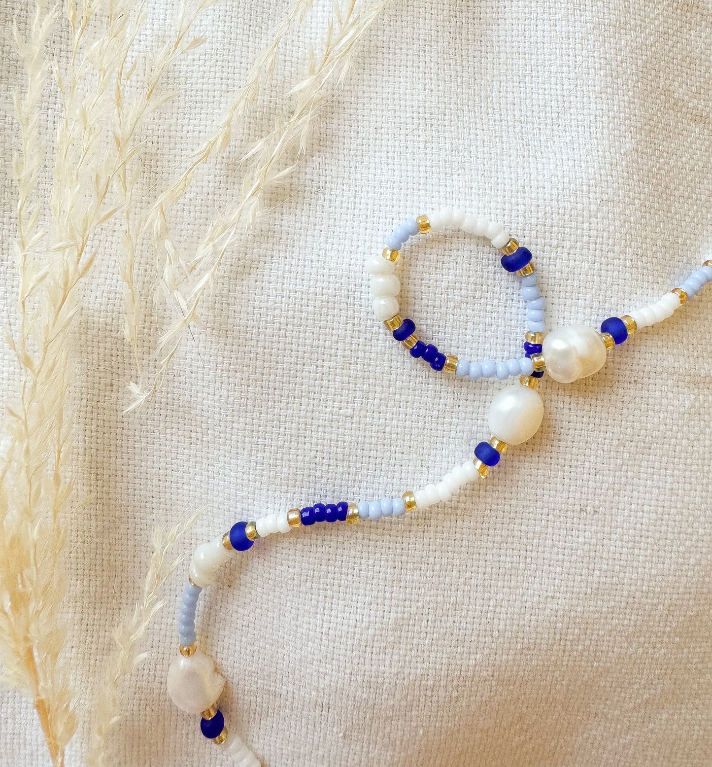 Dainty Freshwater Pearls & Blue Miyuki Bead Anklet