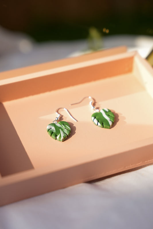 Variegated Monstera Polymer Clay Earrings